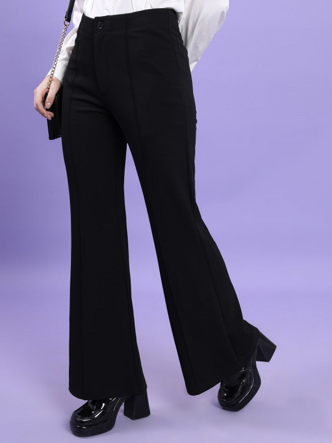 Tokyo Talkies Women Black Solid Bootcut Casual Trouser - Black - Image 4