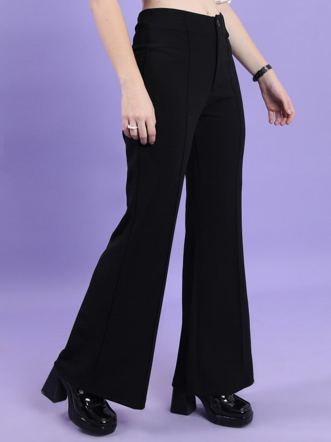 Tokyo Talkies Women Black Solid Bootcut Casual Trouser - Black - Image 6