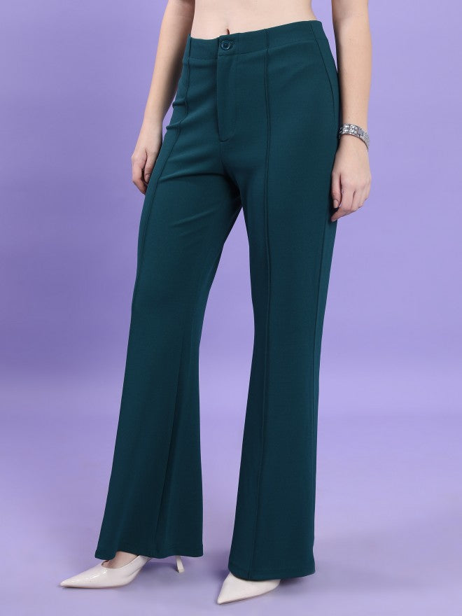Tokyo Talkies Women Teal Solid Bootcut Casual Trouser - Teal - Image 4