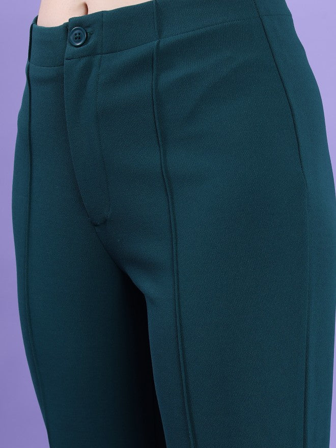 Tokyo Talkies Women Teal Solid Bootcut Casual Trouser - Teal - Image 5