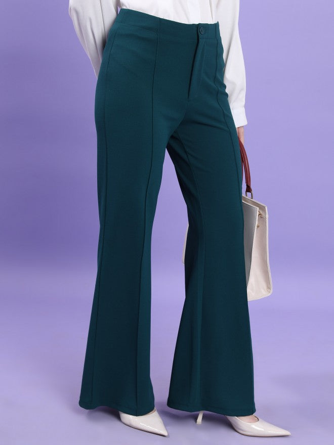 Tokyo Talkies Women Teal Solid Bootcut Casual Trouser - Teal - Image 6