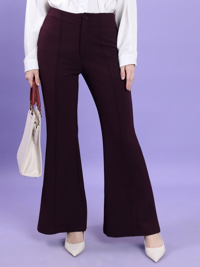 Tokyo Talkies Women Purple Solid Bootcut Casual Trouser - Purple - Image 1