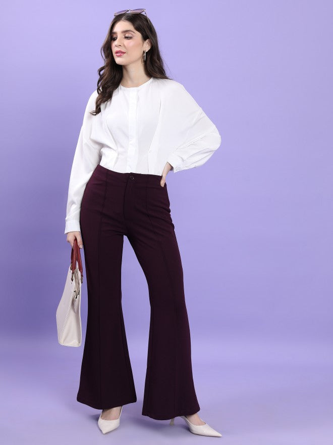 Tokyo Talkies Women Purple Solid Bootcut Casual Trouser - Purple - Image 2