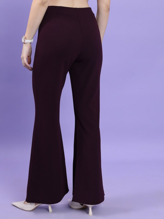 Tokyo Talkies Women Purple Solid Bootcut Casual Trouser - Purple - Image 3