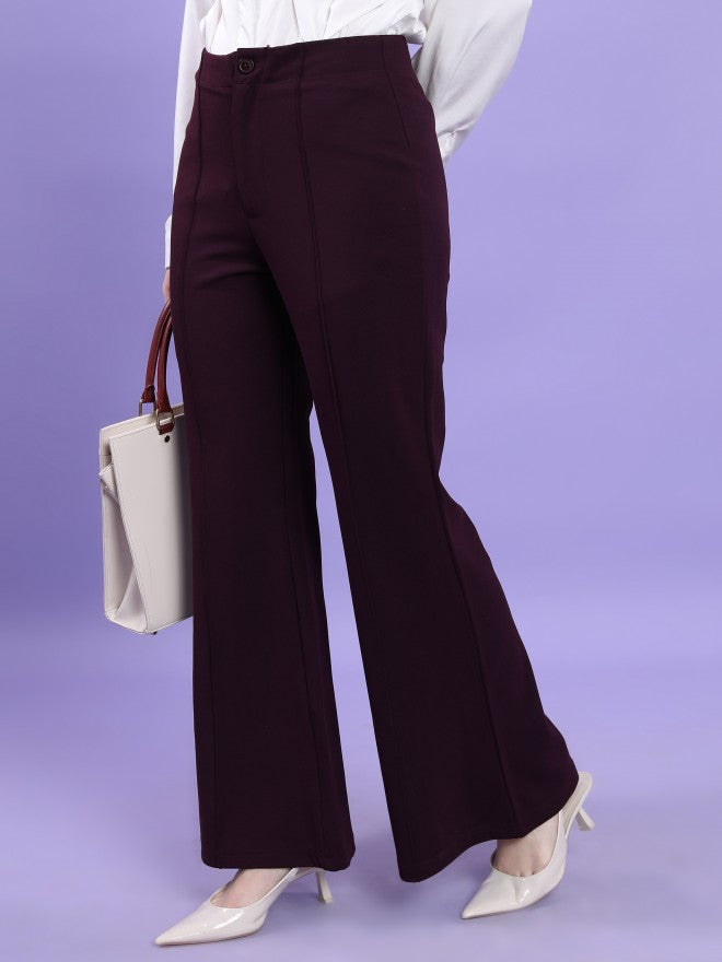 Tokyo Talkies Women Purple Solid Bootcut Casual Trouser - Purple - Image 4