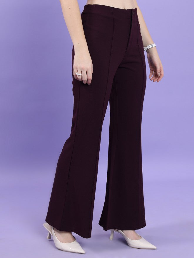 Tokyo Talkies Women Purple Solid Bootcut Casual Trouser - Purple - Image 6