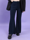 Tokyo Talkies Women Navy Blue Solid Bootcut Casual Trouser - Navy Blue - Image 1