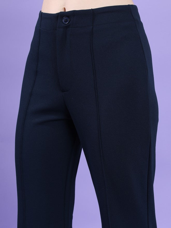 Tokyo Talkies Women Navy Blue Solid Bootcut Casual Trouser - Navy Blue - Image 5