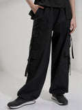 Tokyo Talkies Women Black Solid Straight Fit Cargos - Black - Image 1