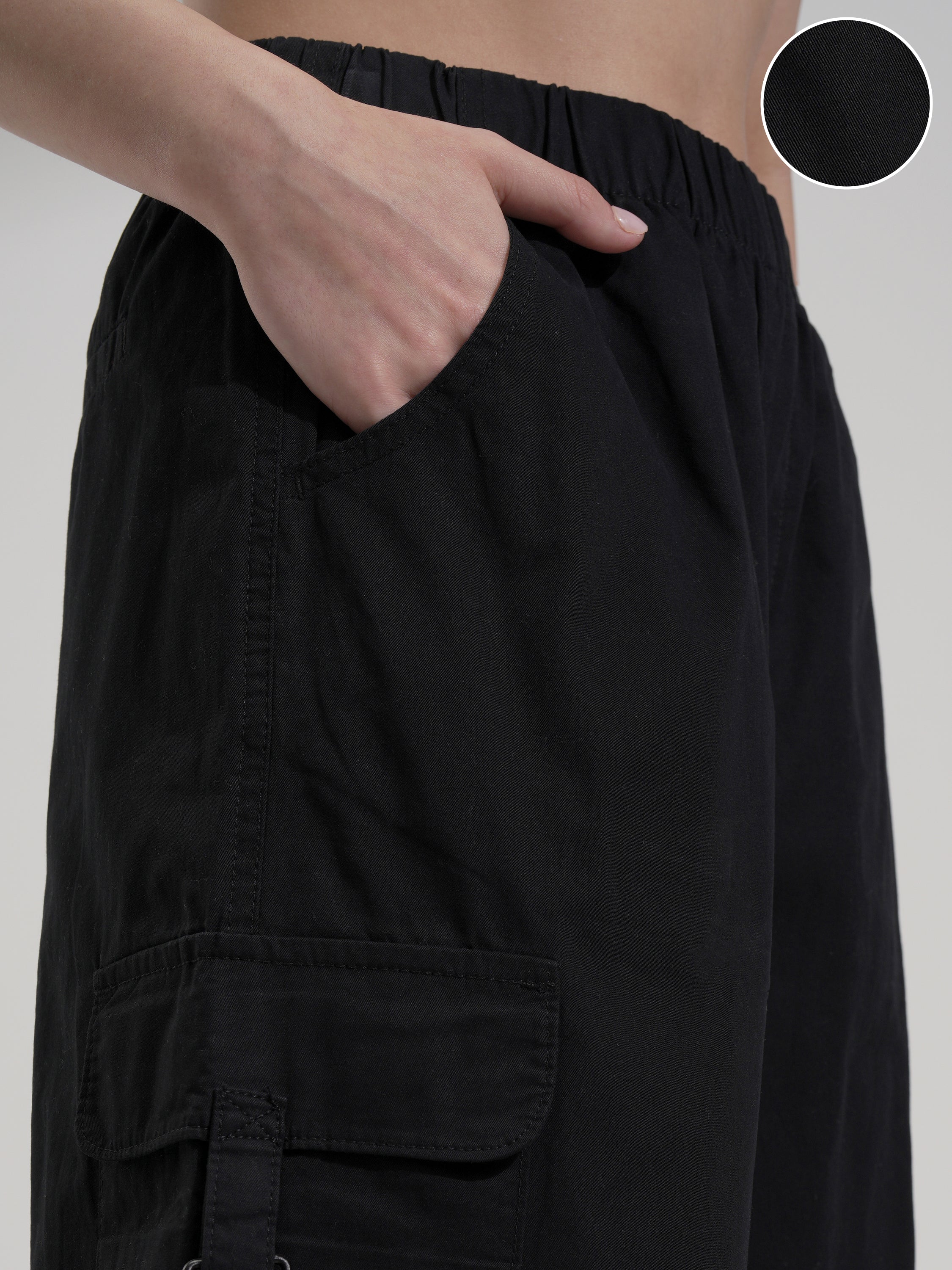 Tokyo Talkies Women Black Solid Straight Fit Cargos - Black - Image 5
