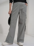 Tokyo Talkies Women Grey Solid Straight Fit Cargos - Grey - Image 1