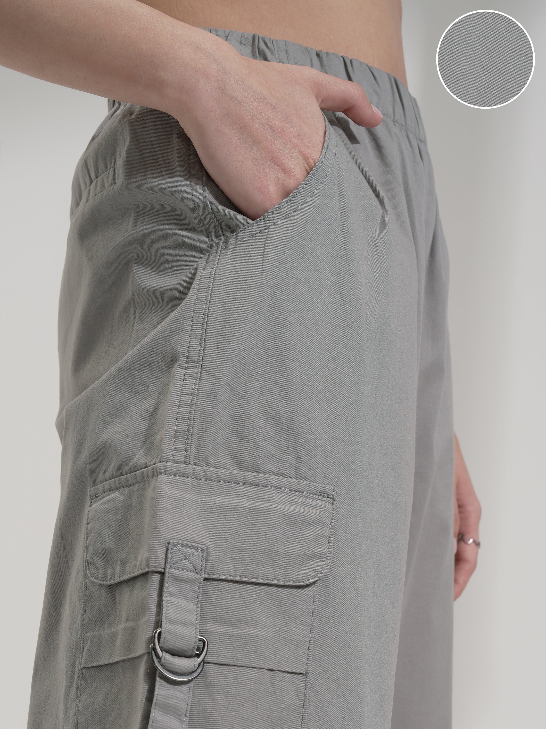 Tokyo Talkies Women Grey Solid Straight Fit Cargos - Grey - Image 5