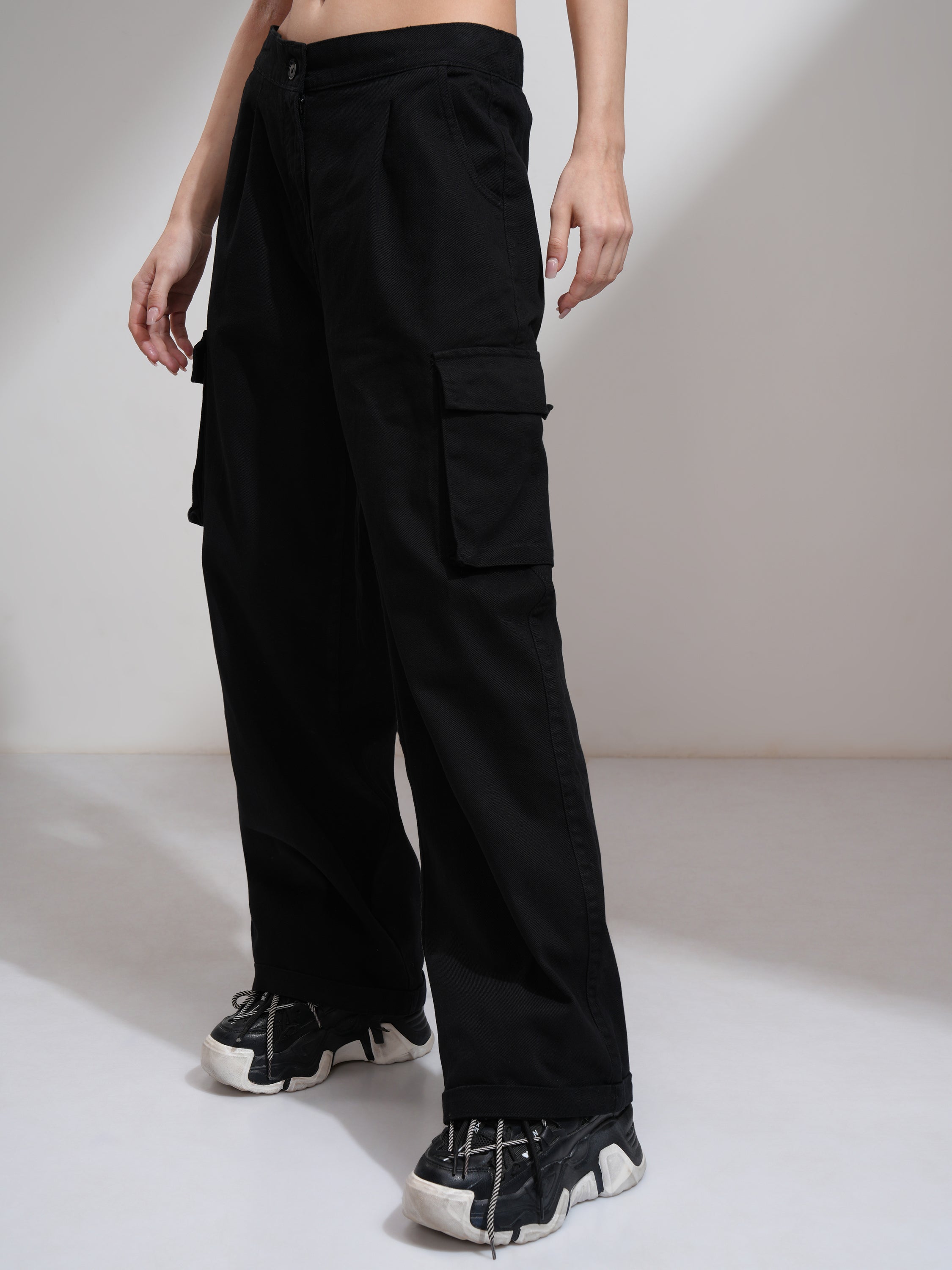 Tokyo Talkies Women Black Solid Straight Fit Casual Trouser - Black - Image 4