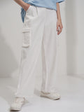 Tokyo Talkies Women White Solid Straight Fit Cargos - White - Image 1