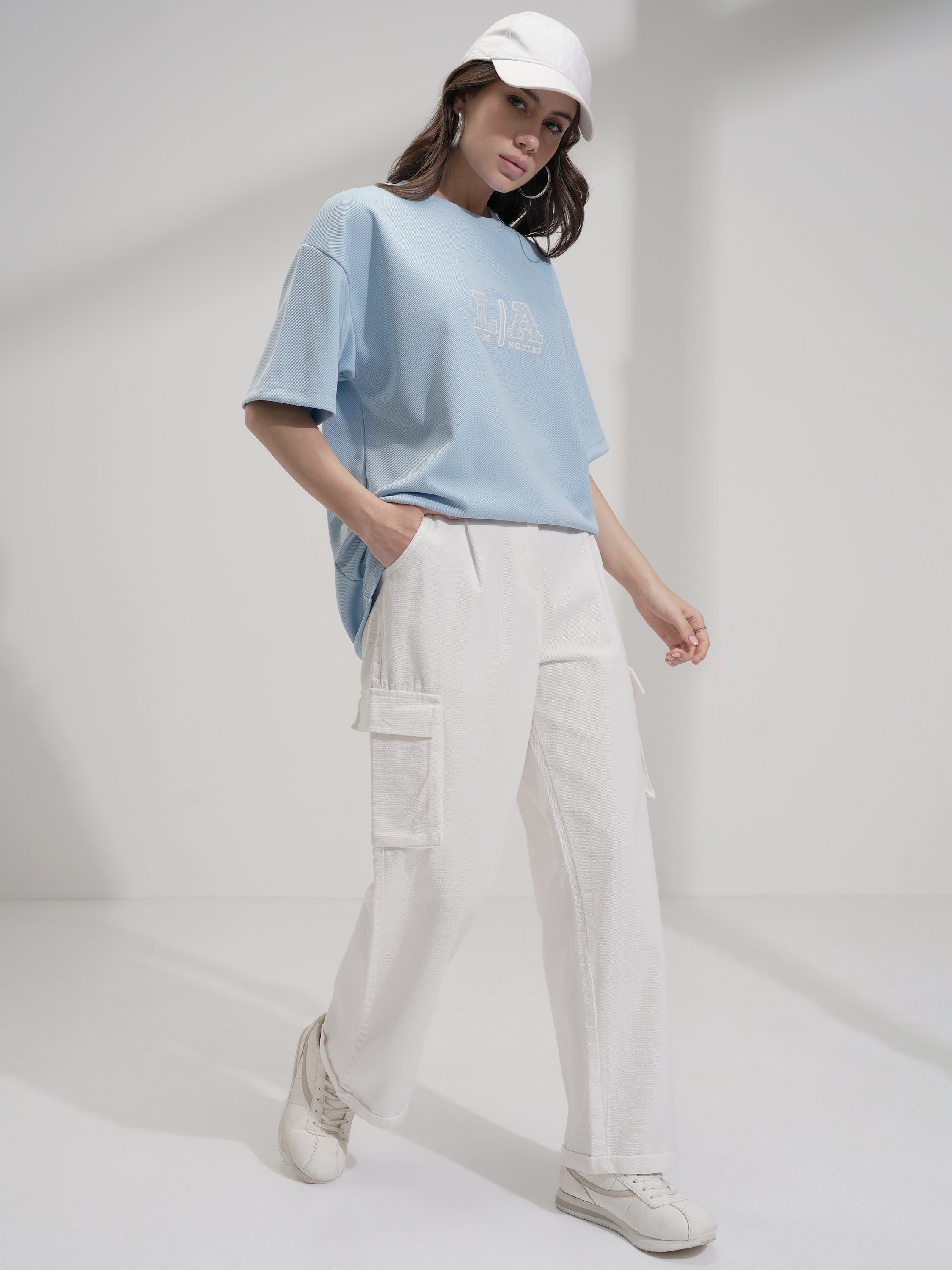 Tokyo Talkies Women White Solid Straight Fit Cargos - White - Image 2