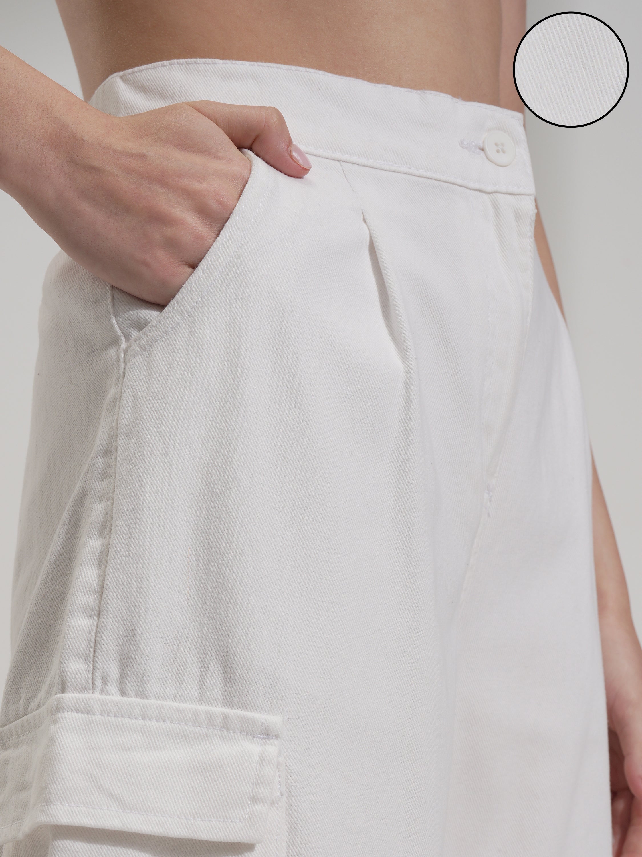 Tokyo Talkies Women White Solid Straight Fit Cargos - White - Image 5
