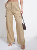 Tokyo Talkies Women Khaki Solid Straight Fit Cargos - Khaki - Image 1