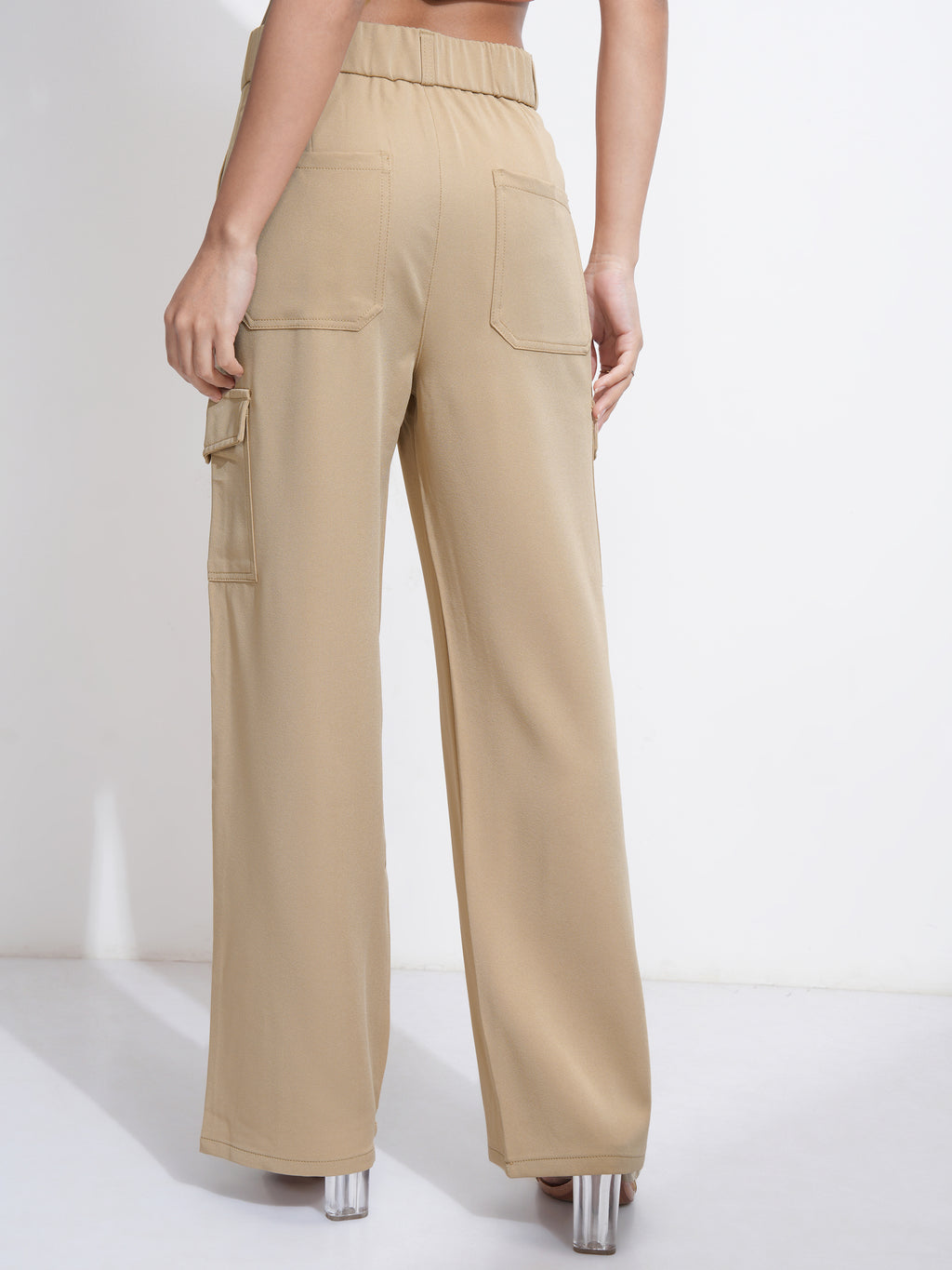Tokyo Talkies Women Khaki Solid Straight Fit Cargos - Khaki - Image 3