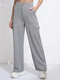 Tokyo Talkies Women Grey Solid Straight Fit Cargos - Grey - Image 1