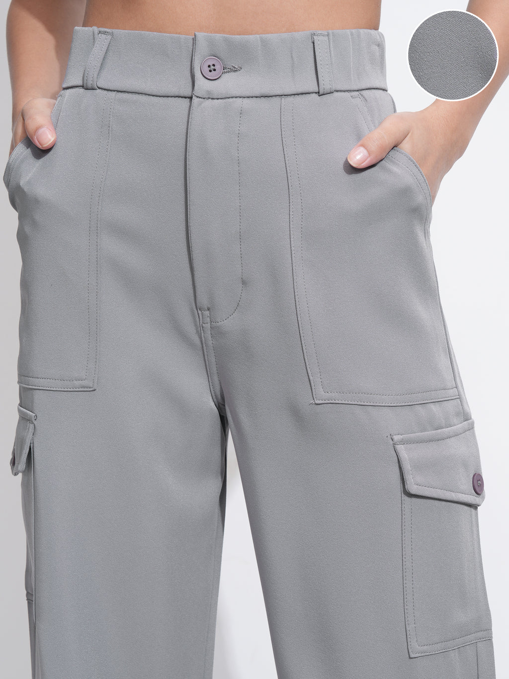 Tokyo Talkies Women Grey Solid Straight Fit Cargos - Grey - Image 5