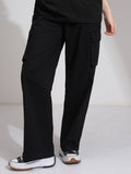Tokyo Talkies Women Black Solid Straight Fit Cargos - Black - Image 1