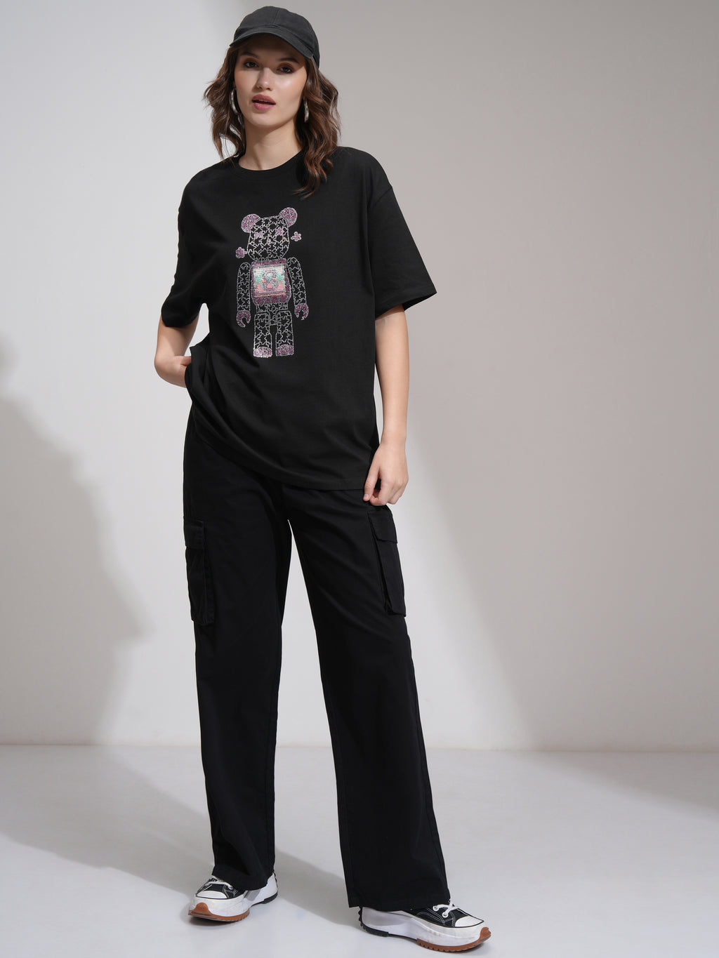 Tokyo Talkies Women Black Solid Straight Fit Cargos - Black - Image 2