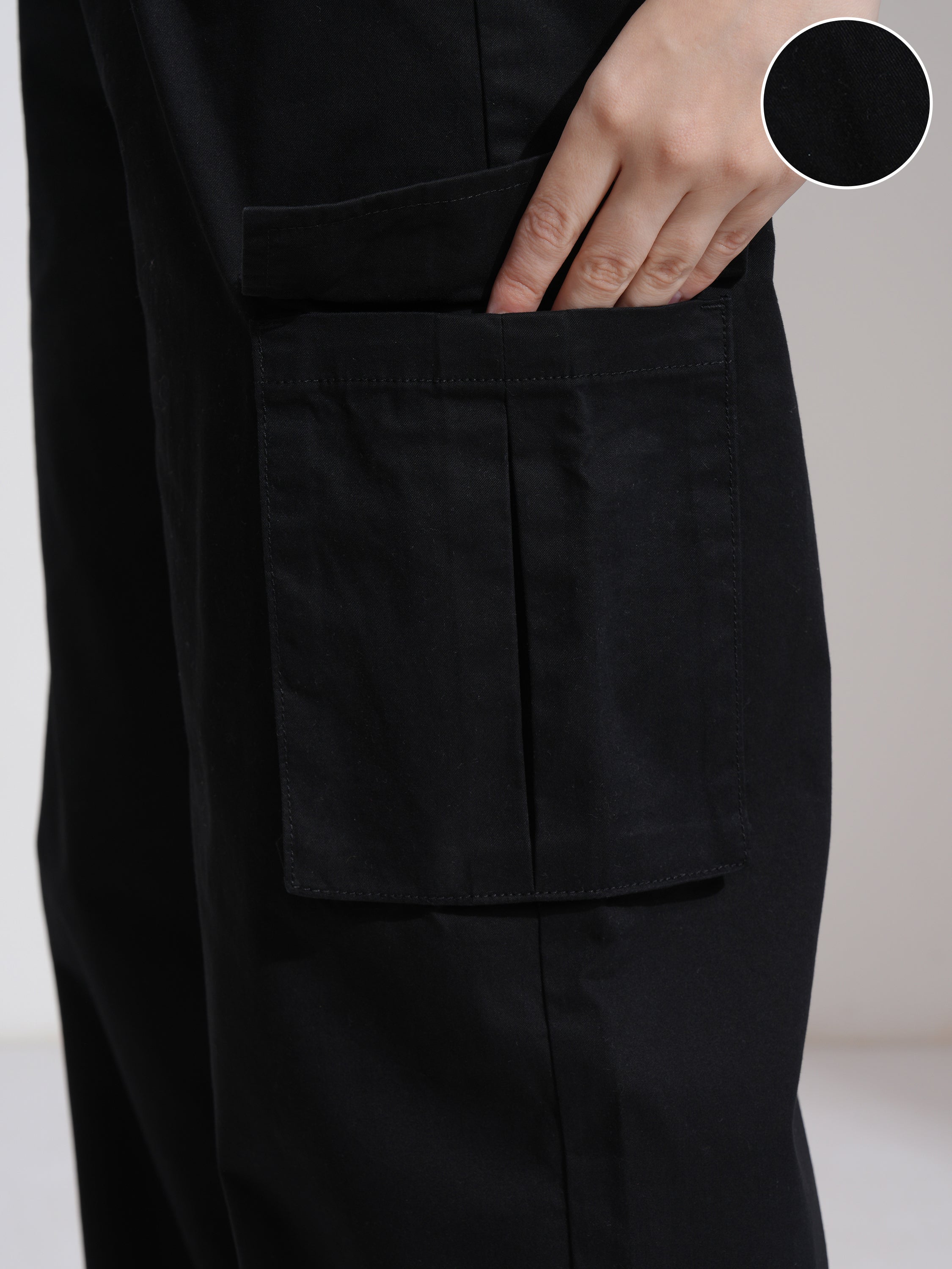 Tokyo Talkies Women Black Solid Straight Fit Cargos - Black - Image 5