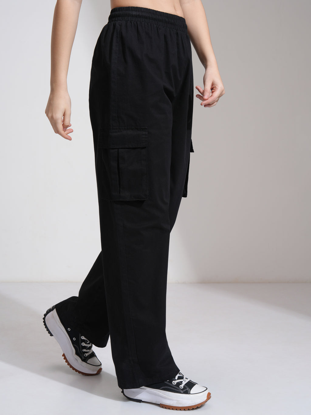 Tokyo Talkies Women Black Solid Straight Fit Cargos - Black - Image 6