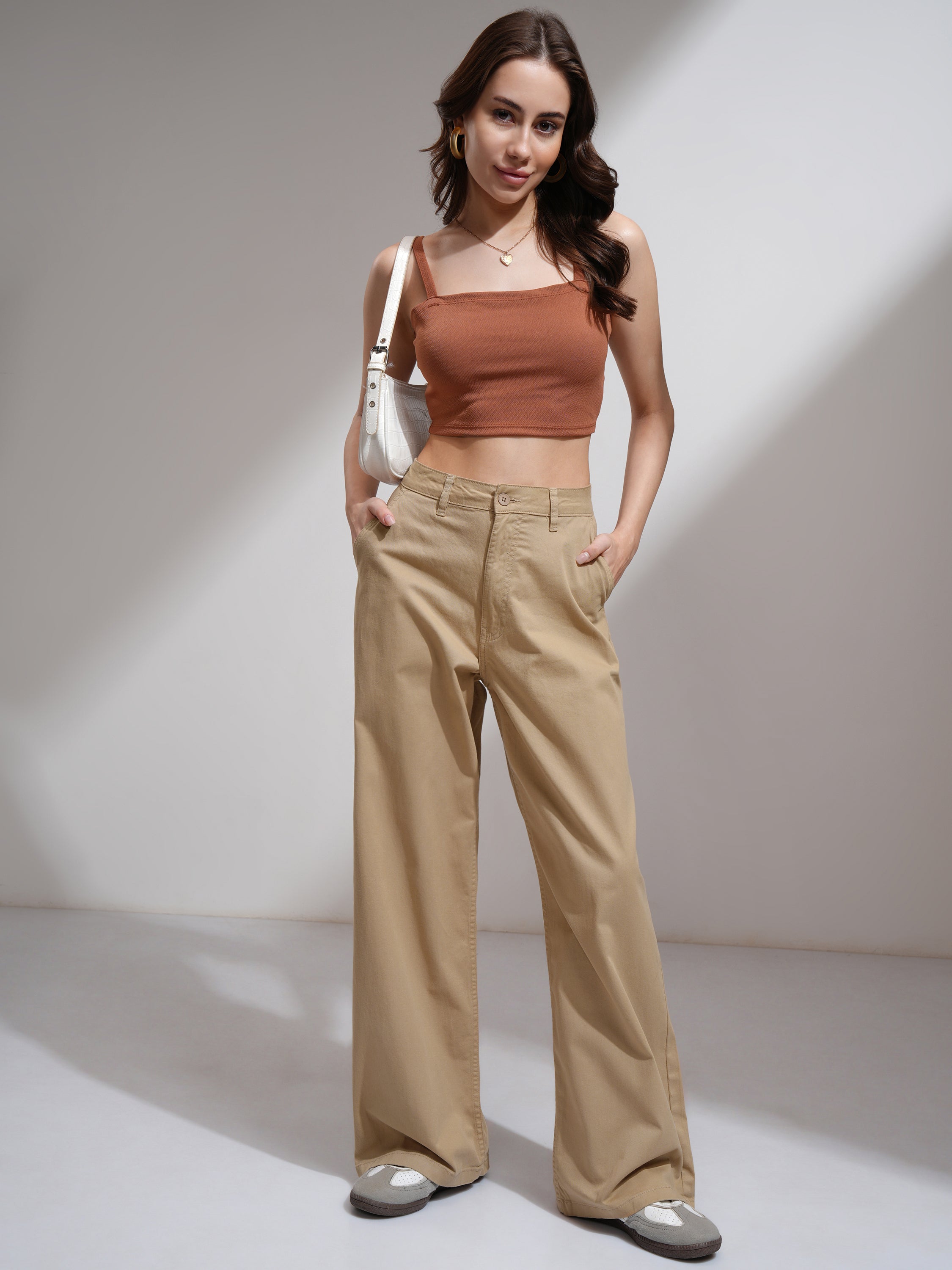 Tokyo Talkies Women Brown Solid Regular Fit Casual Trouser - Brown - Image 2