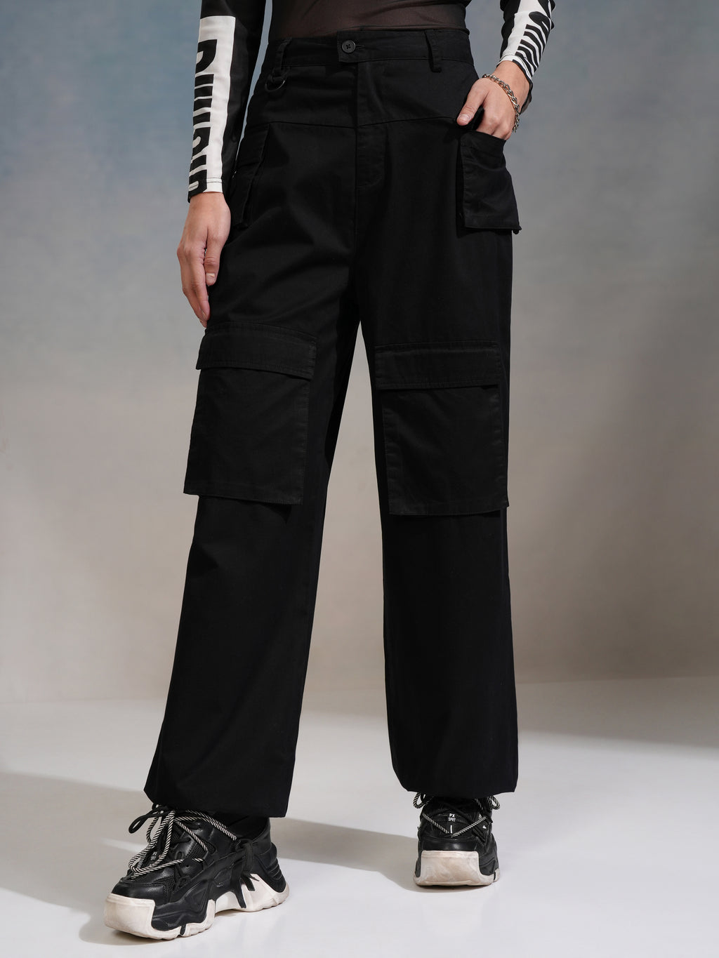 Tokyo Talkies Women Black Solid Flared Casual Trouser - Black - Image 1