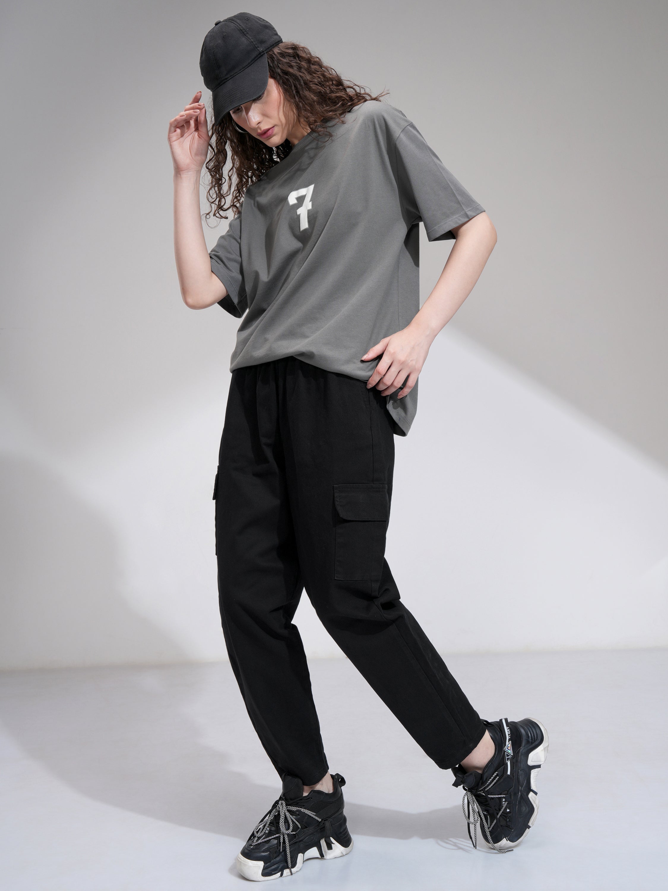 Tokyo Talkies Women Black Solid Mom Fit Cargos - Black - Image 2
