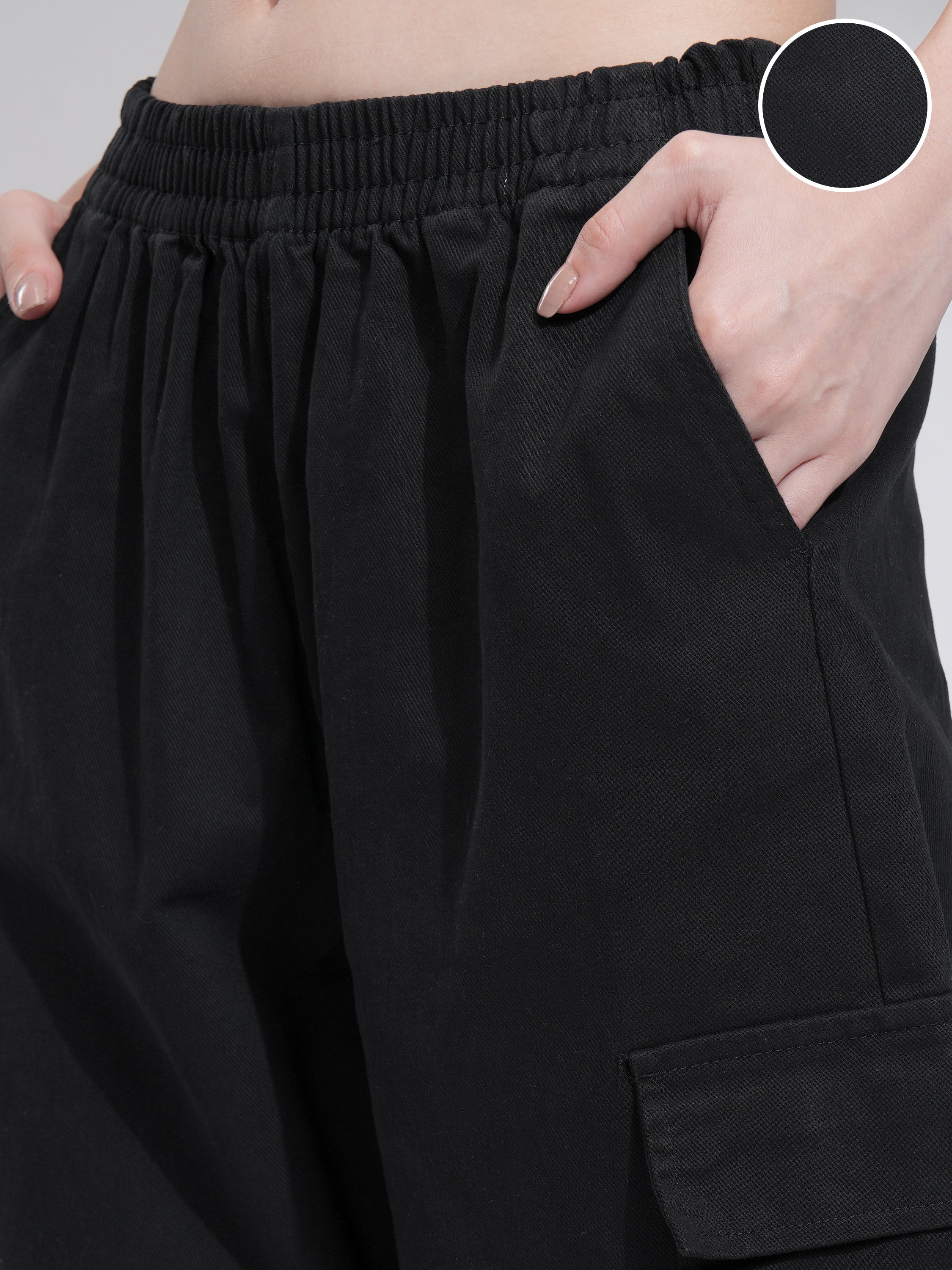 Tokyo Talkies Women Black Solid Mom Fit Cargos - Black - Image 5