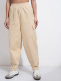 Tokyo Talkies Women Beige Solid Mom Fit Cargos - Beige - Image 1