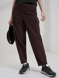 Tokyo Talkies Women Maroon Solid Mom Fit Cargos - Maroon - Image 1