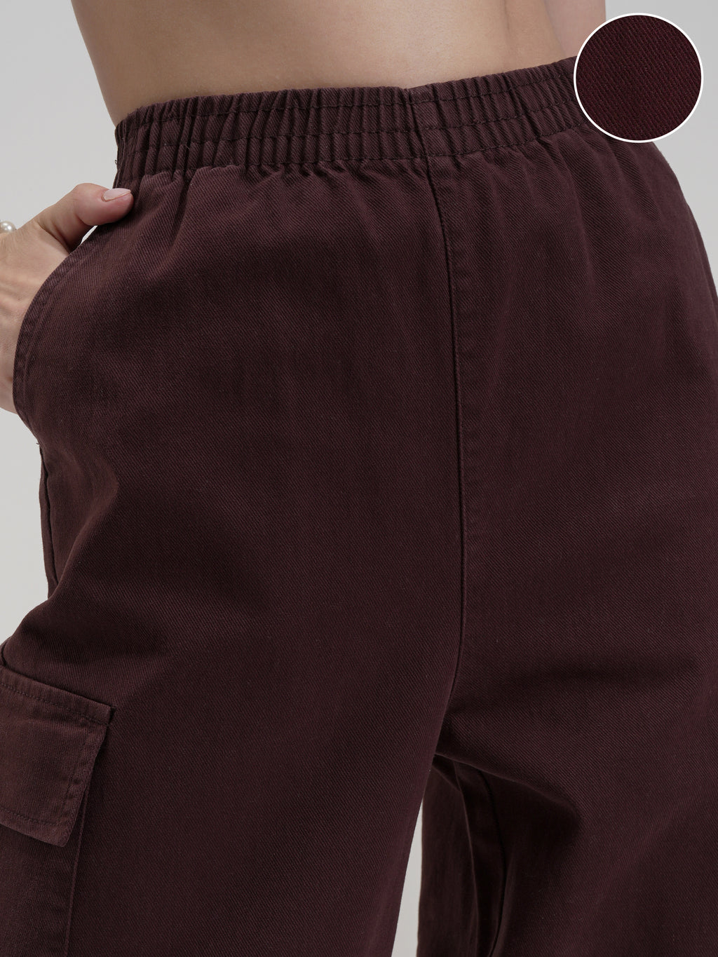Tokyo Talkies Women Maroon Solid Mom Fit Cargos - Maroon - Image 5