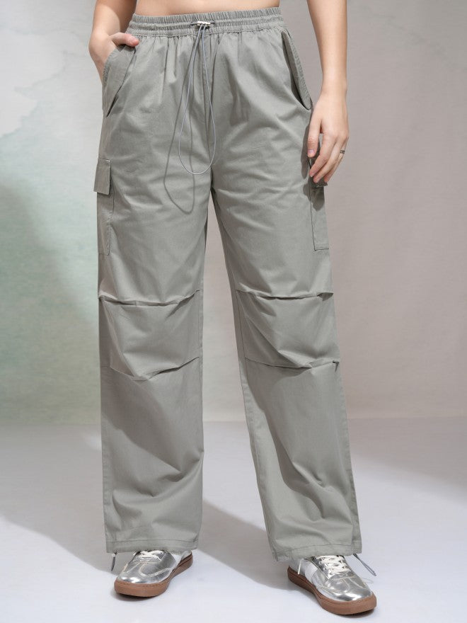 Tokyo Talkies Women Grey Solid Straight Fit Cargos - Grey - Image 1