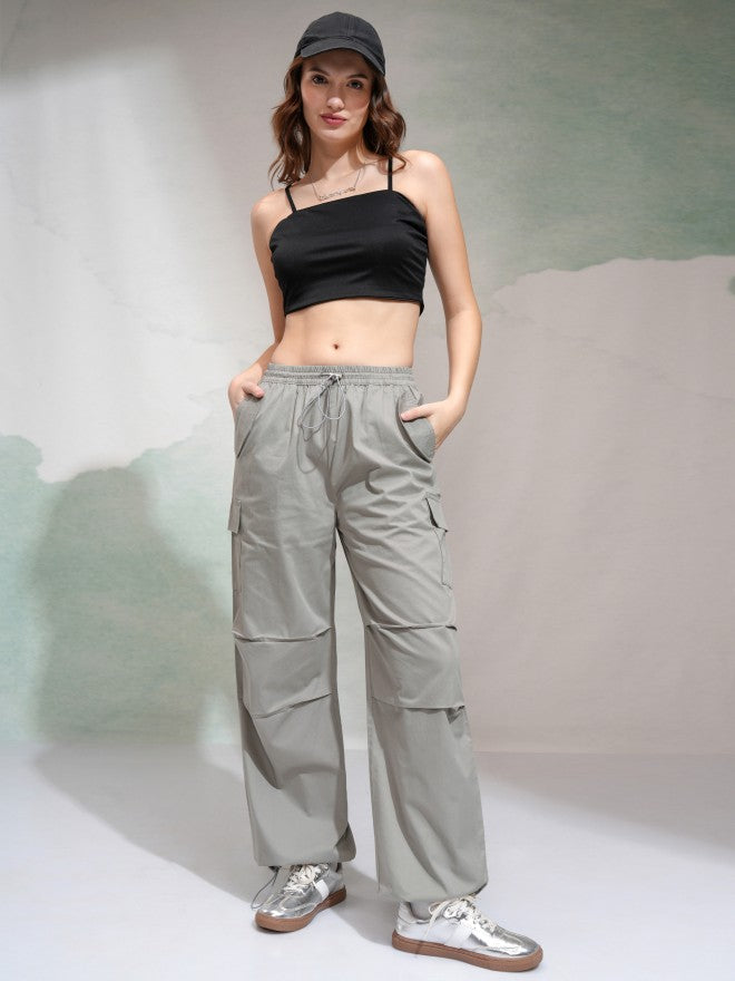 Tokyo Talkies Women Grey Solid Straight Fit Cargos - Grey - Image 2