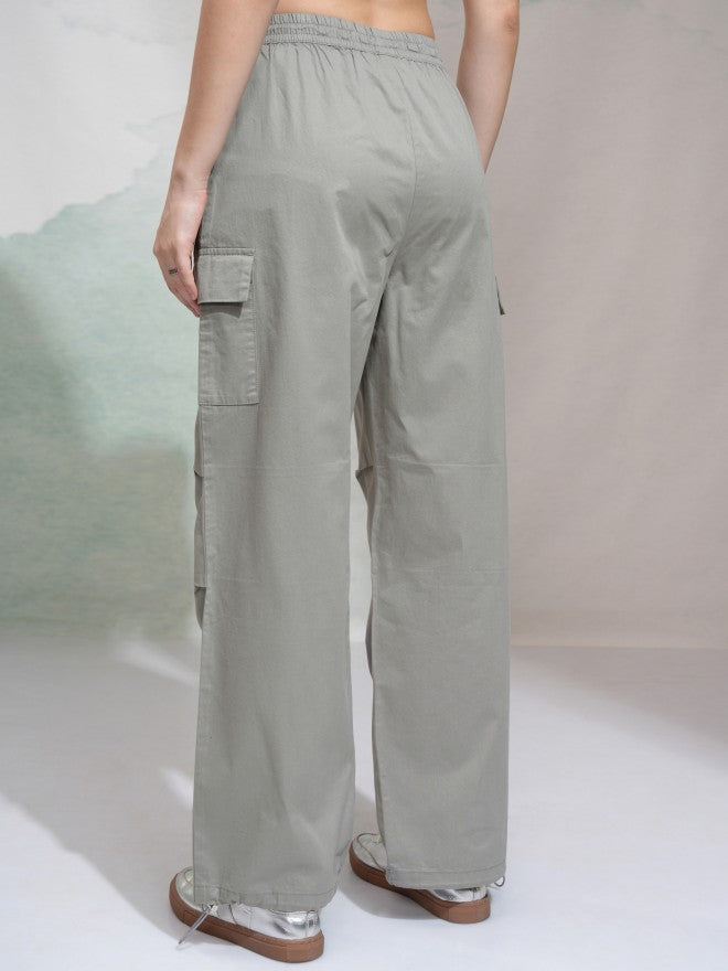 Tokyo Talkies Women Grey Solid Straight Fit Cargos - Grey - Image 3