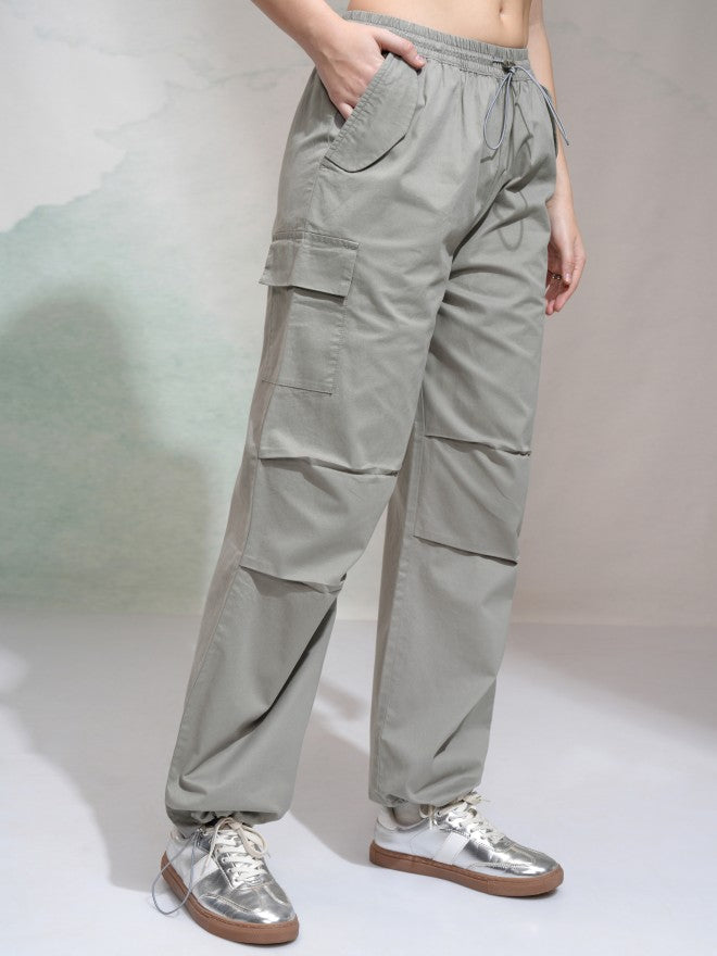 Tokyo Talkies Women Grey Solid Straight Fit Cargos - Grey - Image 6
