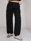 Tokyo Talkies Women Black Solid Straight Fit Cargos - Black - Image 1