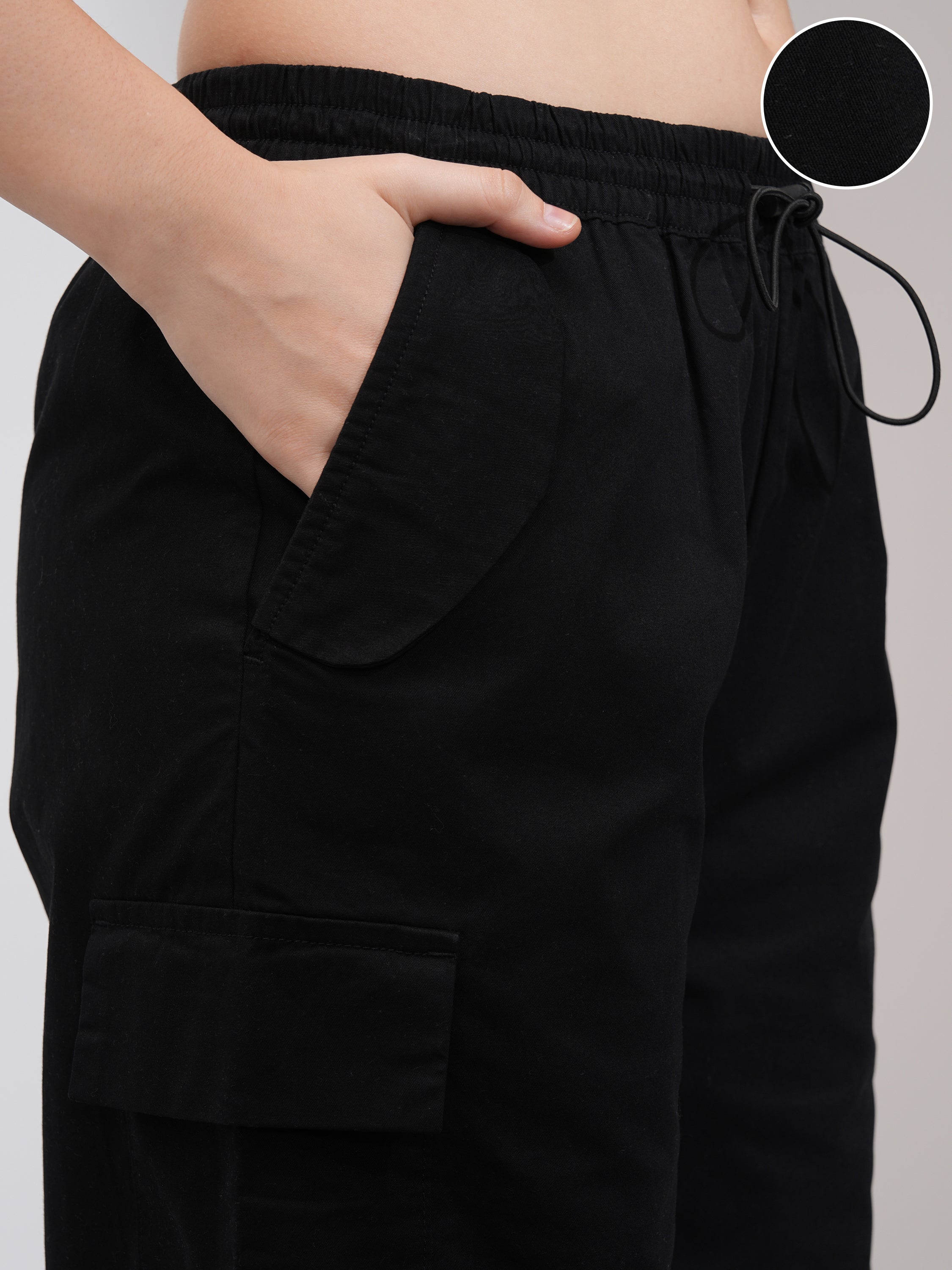 Tokyo Talkies Women Black Solid Straight Fit Cargos - Black - Image 5