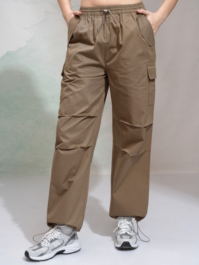 Tokyo Talkies Women Orange Solid Straight Fit Cargos - Orange - Image 1