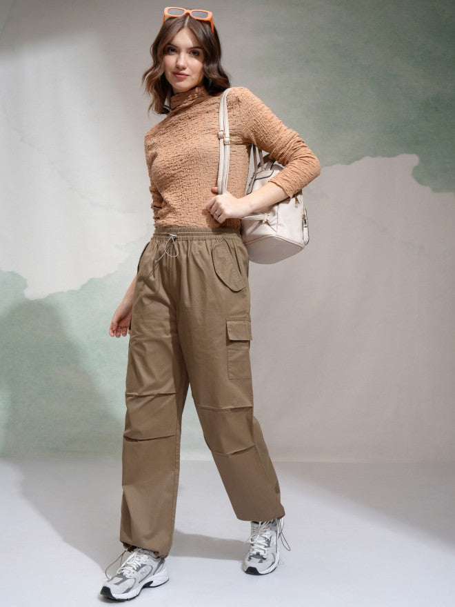 Tokyo Talkies Women Orange Solid Straight Fit Cargos - Orange - Image 2