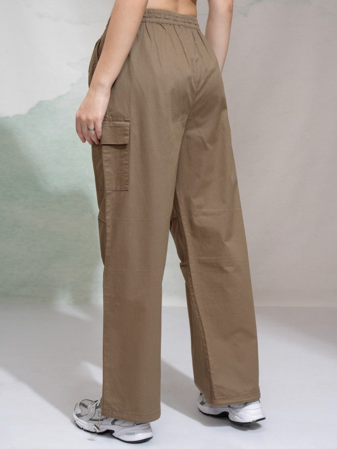 Tokyo Talkies Women Orange Solid Straight Fit Cargos - Orange - Image 3