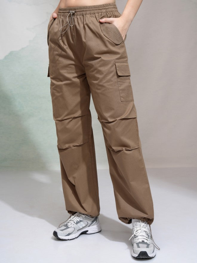 Tokyo Talkies Women Orange Solid Straight Fit Cargos - Orange - Image 4