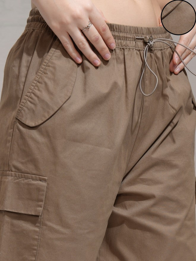 Tokyo Talkies Women Orange Solid Straight Fit Cargos - Orange - Image 5