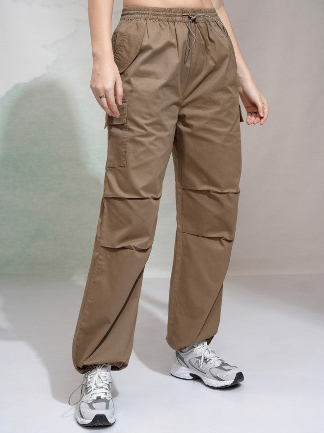 Tokyo Talkies Women Orange Solid Straight Fit Cargos - Orange - Image 6