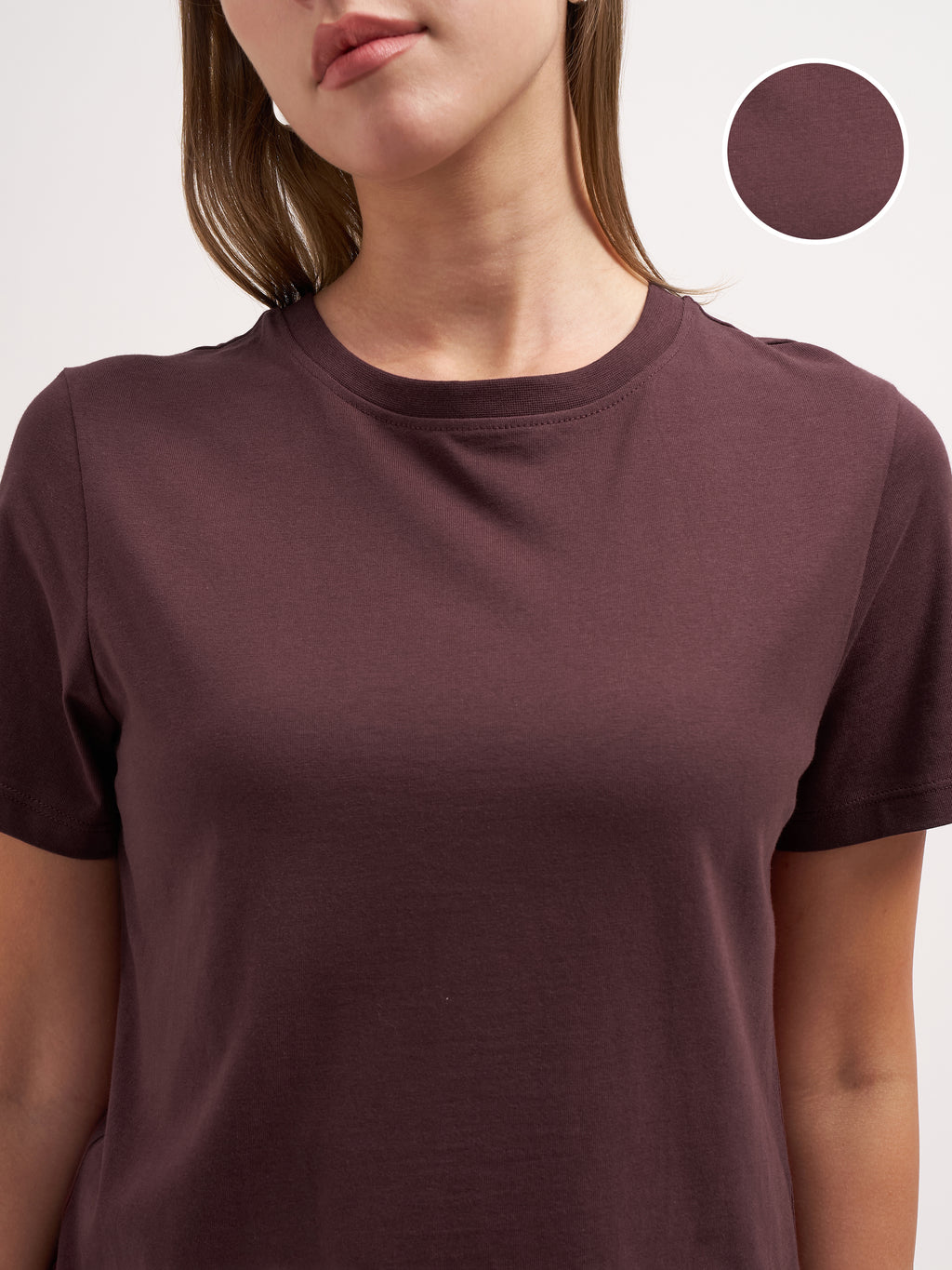 Tokyo Talkies Women Burgundy Solid Round Neck T-Shirt