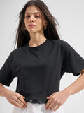 Tokyo Talkies Women Black Solid Round Neck T-Shirt
