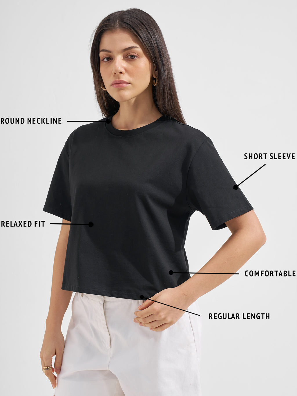 Tokyo Talkies Women Black Solid Round Neck T-Shirt